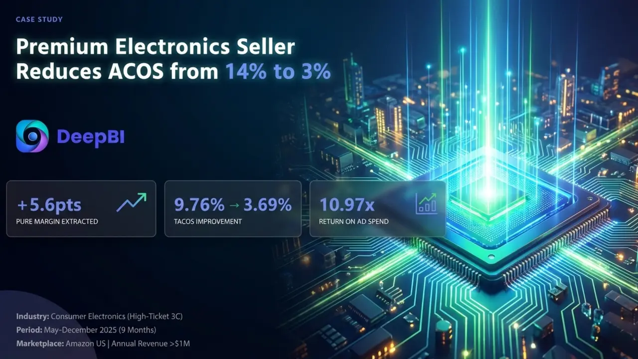 Premium Electronics Seller Reduces ACOS from 14% to 3% with DeepBI AI